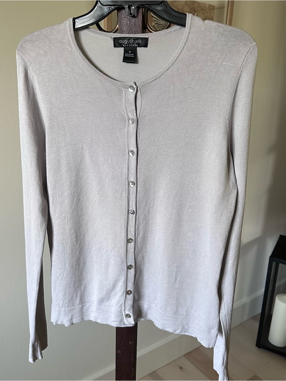 August Silk Women’s Light Gray Button-Front Cardigan